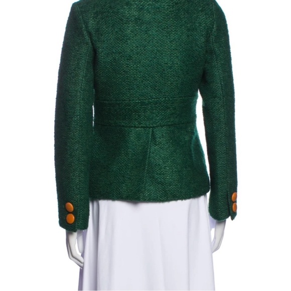 Smythe Les Vestes Double Breasted Tweed Funnel Neck Blazer 8 Virgin Wool Green - Picture 3 of 16